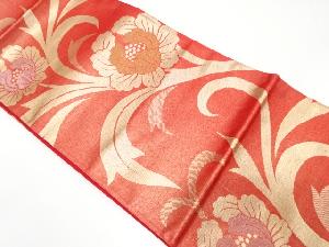 アンティーク　牡丹唐草模様織出し袋帯（着用可）